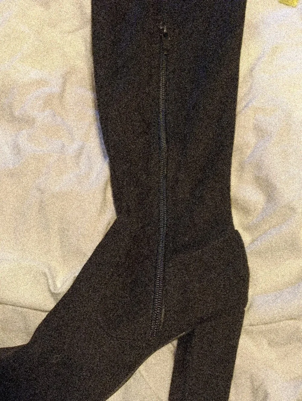 Tall Black Over-the-Knee Black Heel Boots with Back Tie